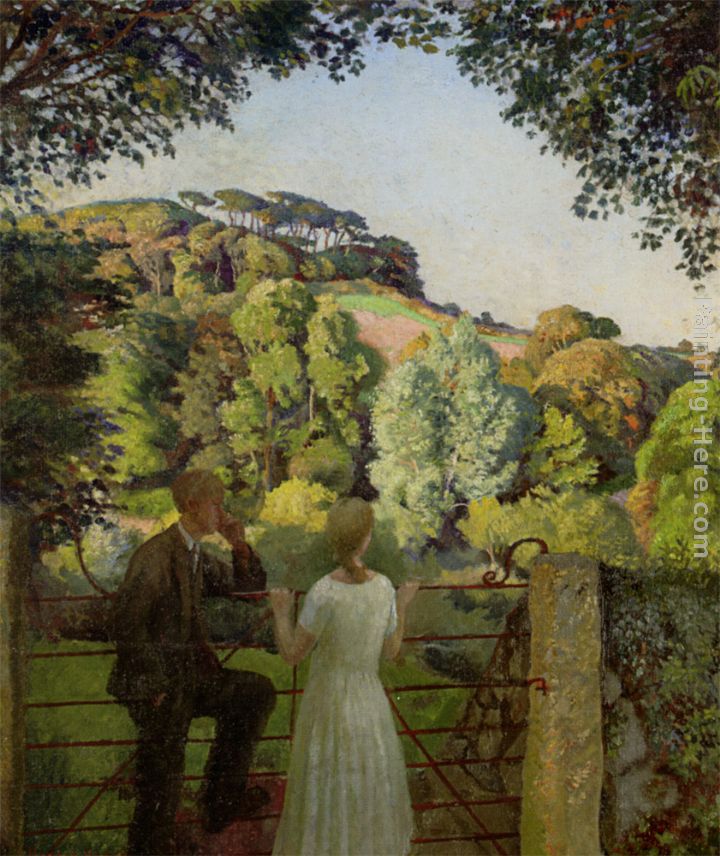 Midge Bruford and Her Fiance at Chywoone Hill Newlyn painting - Harold Harvey Midge Bruford and Her Fiance at Chywoone Hill Newlyn art painting